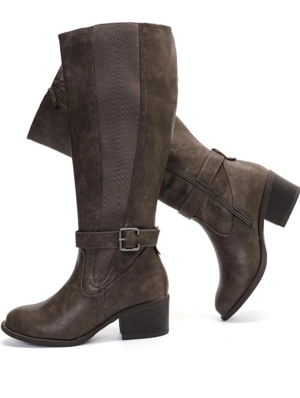 Luoika Grey Brown Extra Wide Knee High Boots Size 13 NWOT Calf Measures 21.88 In